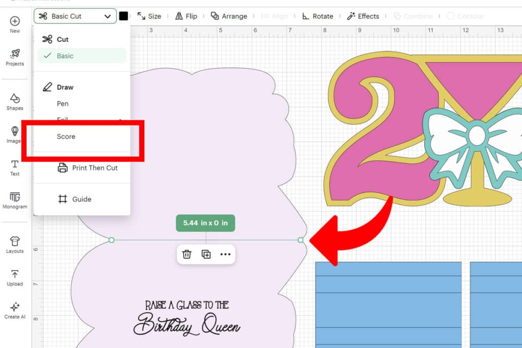 Change the operation of the line to score in Cricut Design Space