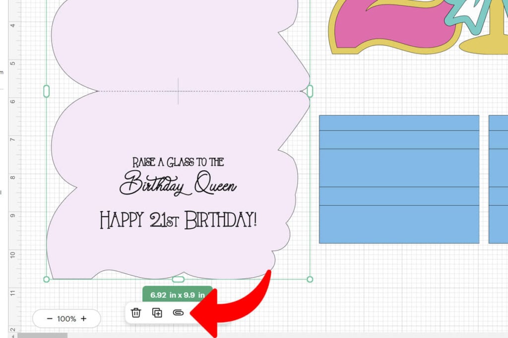 Attach score line and text to the 21st birthday card layer.