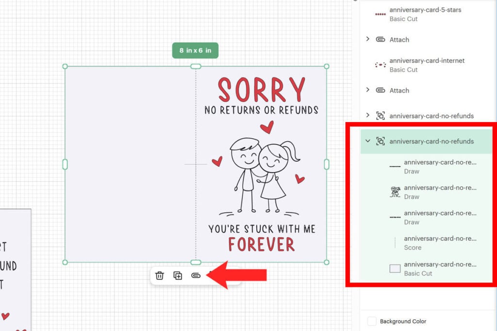 Attach pen layers and score line to the card layer.
