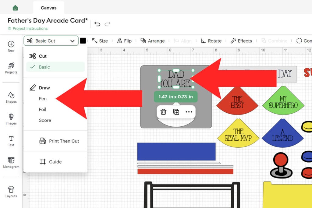 Change operation to Pen in Cricut Design Space