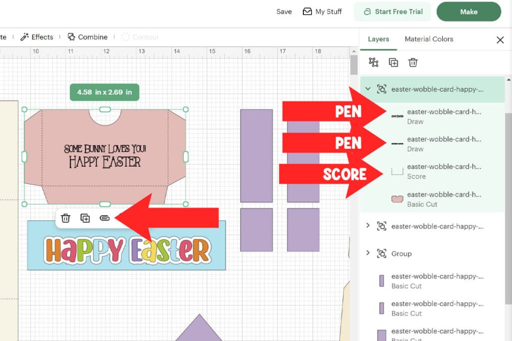 Change Layers on the card to the pen and score operations