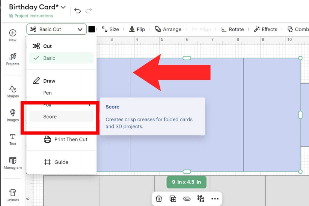 Change cut lines to score