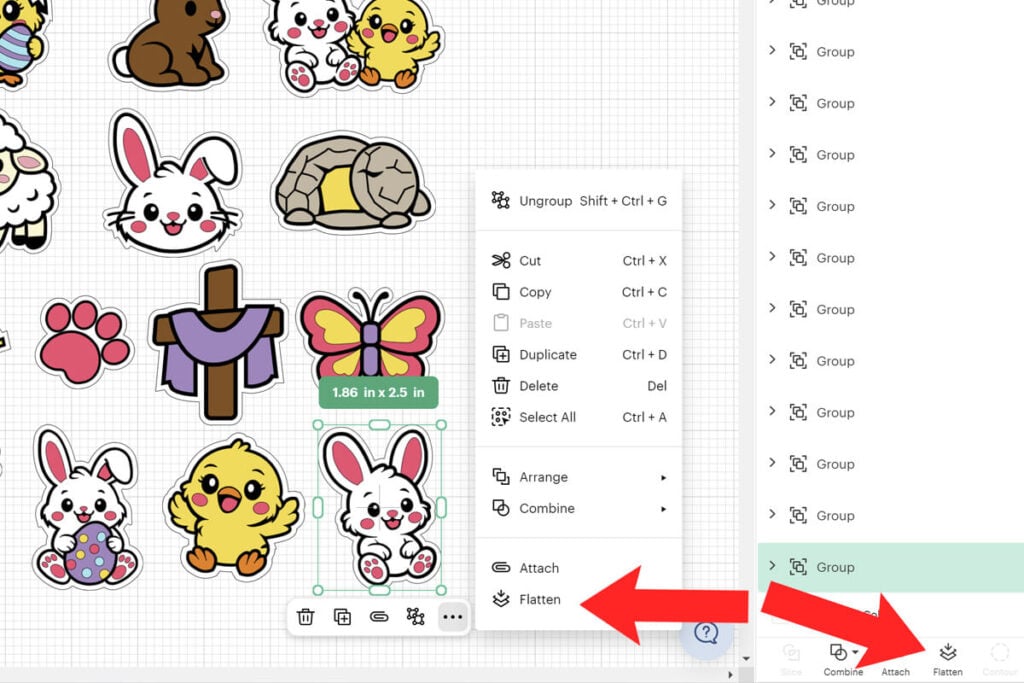 Flatten each design in Cricut Design Space