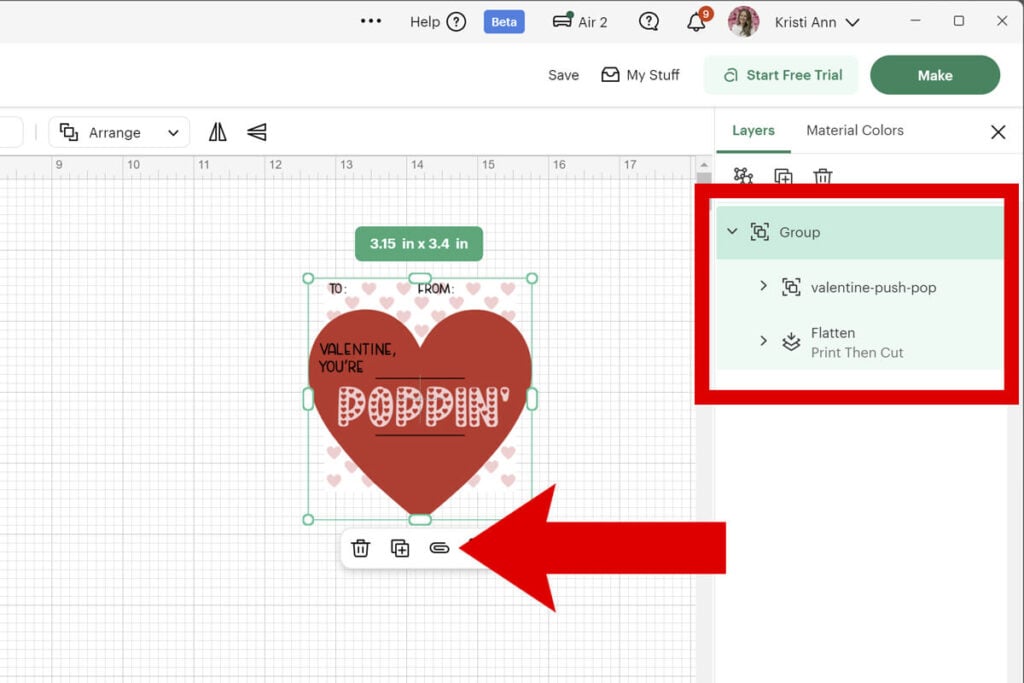 Attach Cut Lines to Valentine Card